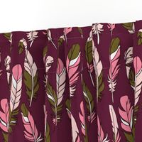 Feathers - Pink & Green on Plum