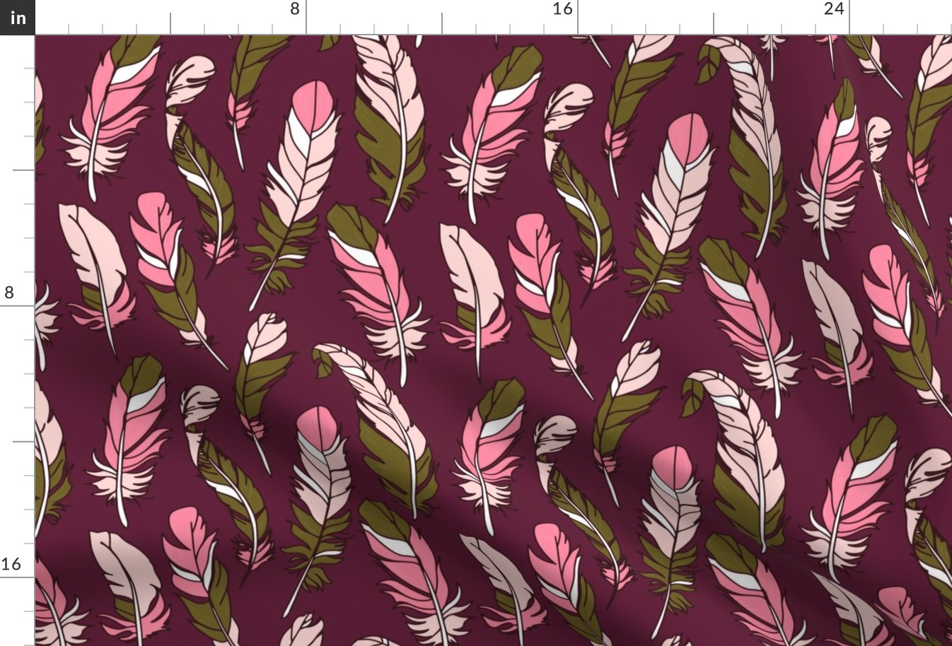 Feathers - Pink & Green on Plum