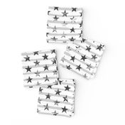 Distressed Charcoal Stars on Light Gray Stripes (Grunge Painted Vintage Distressed 4th of July American Flag Stripes)