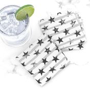 Distressed Charcoal Stars on Light Gray Stripes (Grunge Painted Vintage Distressed 4th of July American Flag Stripes)