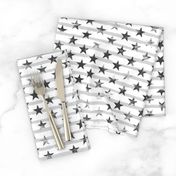 Distressed Charcoal Stars on Light Gray Stripes (Grunge Painted Vintage Distressed 4th of July American Flag Stripes)