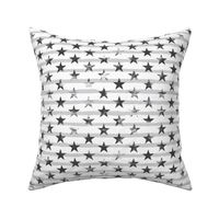 Distressed Charcoal Stars on Light Gray Stripes (Grunge Painted Vintage Distressed 4th of July American Flag Stripes)