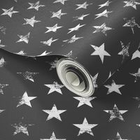 Distressed White Stars on Charcoal (Grunge Vintage 4th of July American Flag Stars)