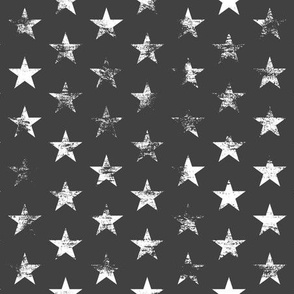 Distressed White Stars on Charcoal (Grunge Vintage 4th of July American Flag Stars)