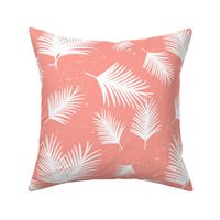 White Tropical Palm Leaves on Coral