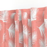 White Tropical Palm Leaves on Coral