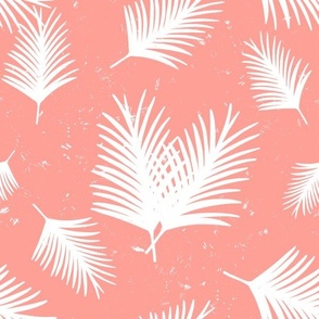 White Tropical Palm Leaves on Coral