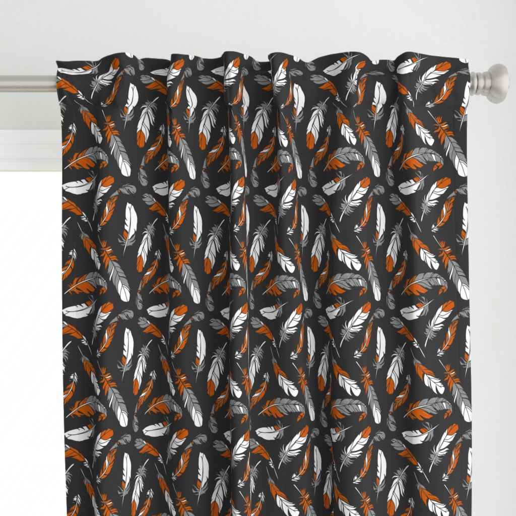 Feathers Scattered - Orange & Gray on Charcoal