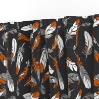 Feathers Scattered - Orange & Gray on Charcoal