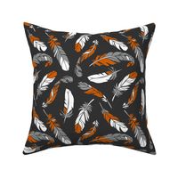 Feathers Scattered - Orange & Gray on Charcoal