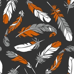 Feathers Scattered - Orange & Gray on Charcoal