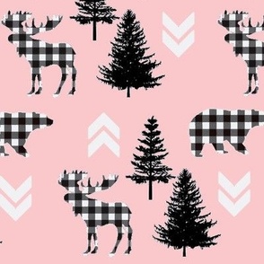 Pink Buffalo Check Moose & Bear Wilderness Print