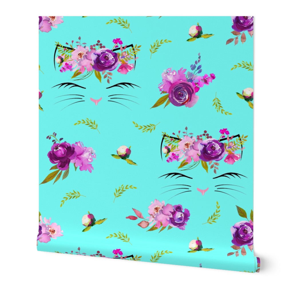 2” Purple Floral Cat Heads Aqua