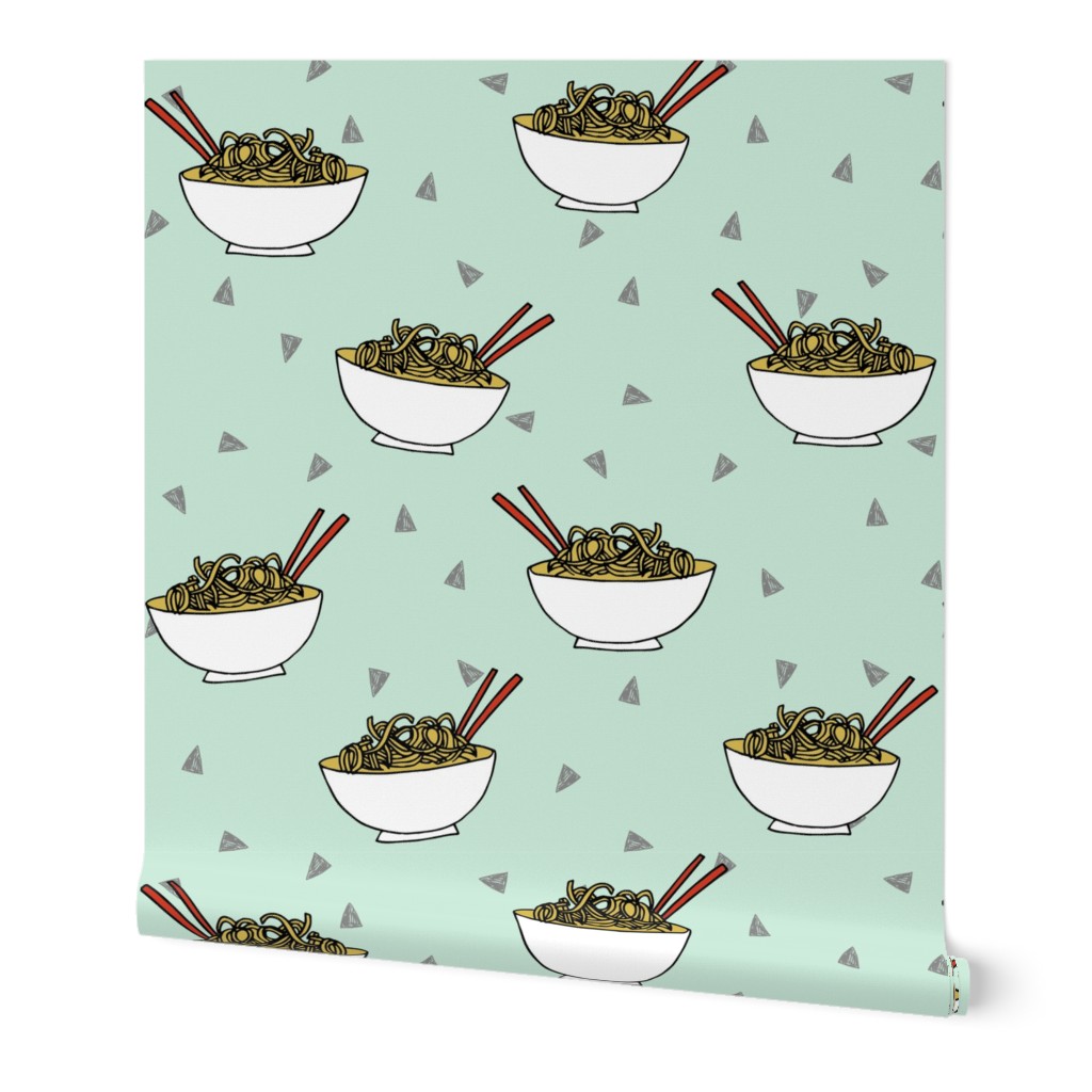 Noodles food kitchen fabric asian noodle bowl mint