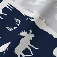 (small scale) woodland animals on navy