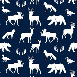 (small scale) woodland animals on navy