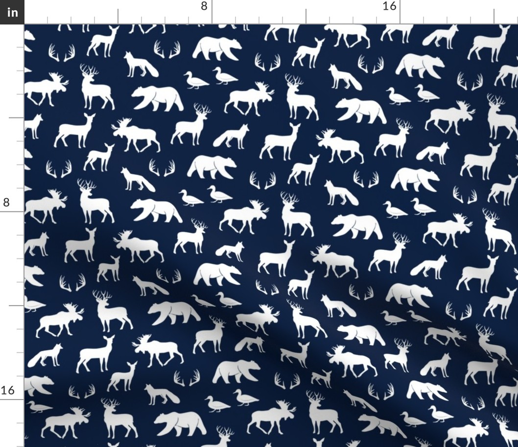 (small scale) woodland animals on navy