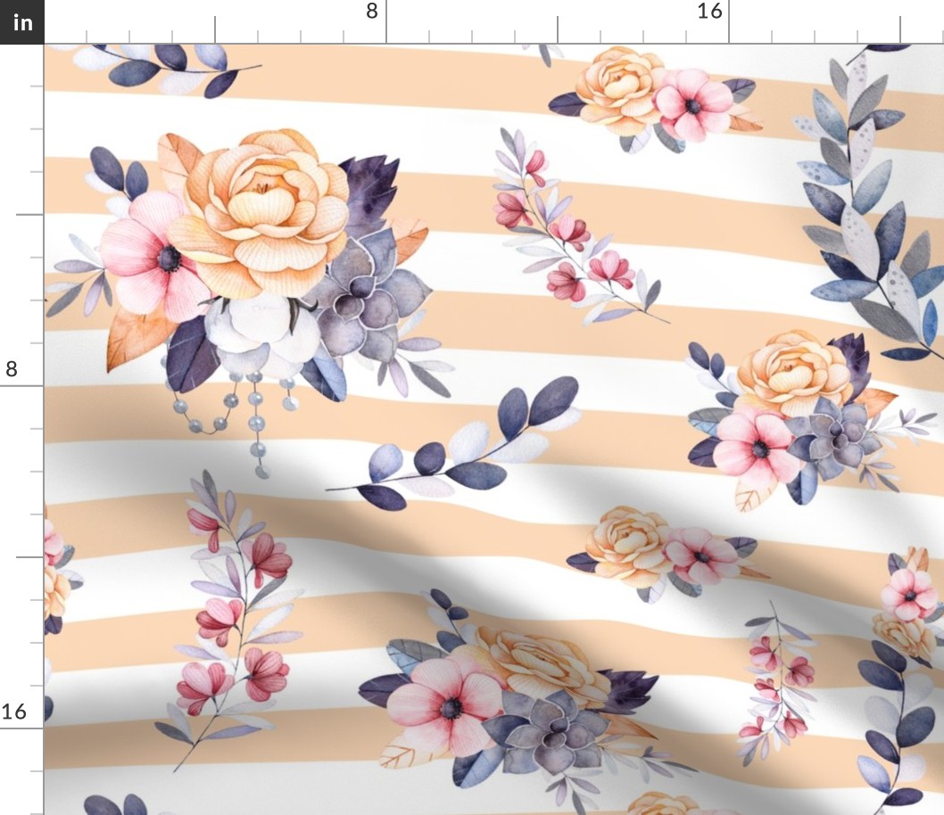 Peach Orange Stripe Floral