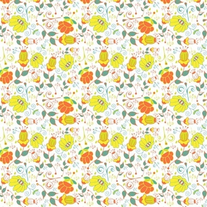 Floral 1970 Orange Yellow Teal Lines Curvy Medium Size Fun Bedding Wallpaper