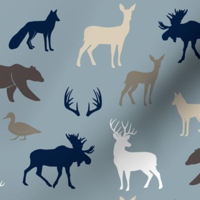 woodland animals - rustic woods blue