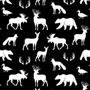 (small scale) woodland animals on black