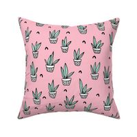 Pop culture series aloe vera green home garden plants and pots illustration print design pink