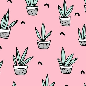 Pop culture series aloe vera green home garden plants and pots illustration print design pink