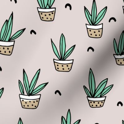 Pop culture series aloe vera green home garden plants and pots illustration print design gender neutral beige