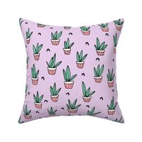 Pop culture series aloe vera green home garden plants and pots illustration print design violet lavender