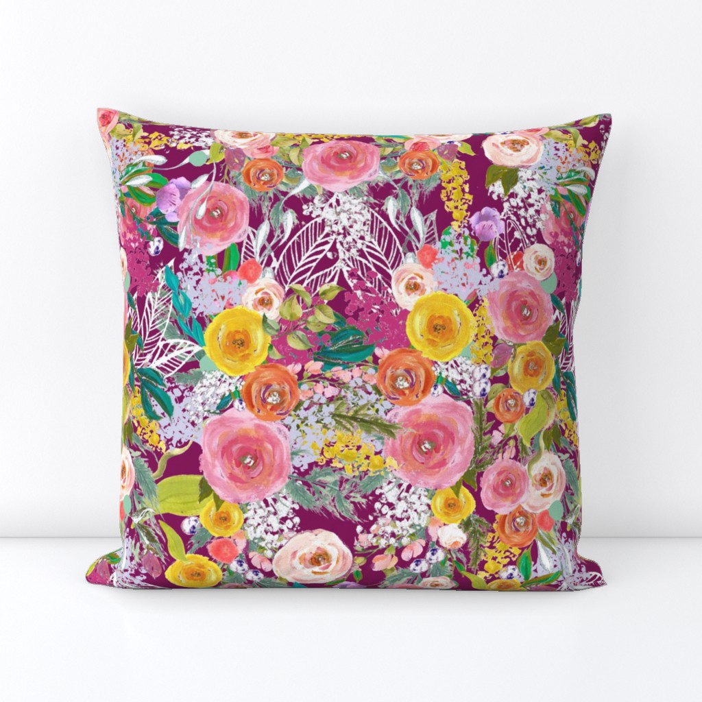 Autumn Blooms Painted Floral // Mulberry (Regular size)