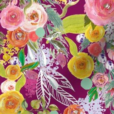 Autumn Blooms Painted Floral // Mulberry (Regular size)