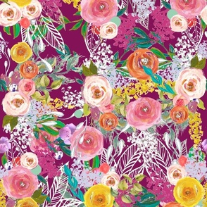 Autumn Blooms Painted Floral // Mulberry (Regular size)