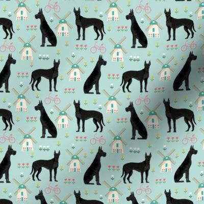 great dane windmill fabric - dutch windmill and tulips dog design - smaller size