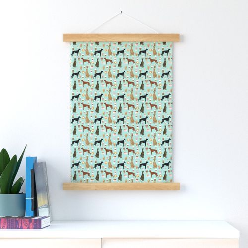 greyhound and coffee fabric  - cute dogs and coffees fabric - light blue