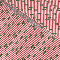 (small scale) watercolor trees on stripes - green on red