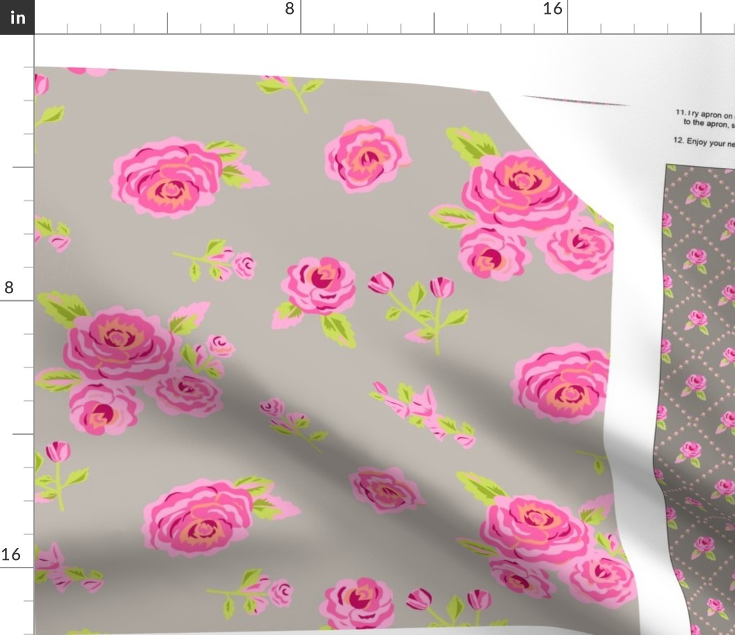 Roses Gray and Pink Cut and Sew Apron