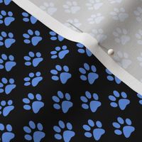 Half Inch Cornflower Blue Paw Prints on Black