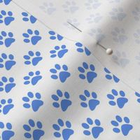 Half Inch Cornflower Blue Paw Prints on White