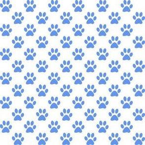 Half Inch Cornflower Blue Paw Prints on White