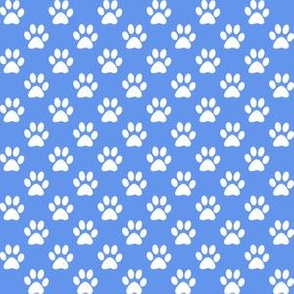 Half Inch White Paw Prints on Cornflower Blue