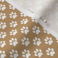 Half Inch White Paw Prints on Camel Brown