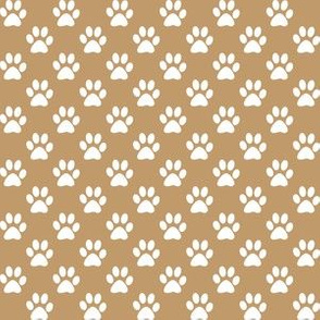 Half Inch White Paw Prints on Camel Brown
