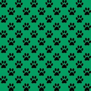 Half Inch Black Paw Prints on Shamrock Green