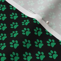 Half Inch Shamrock Green Paw Prints on Black