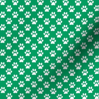 Half Inch White Paw Prints on Shamrock Green