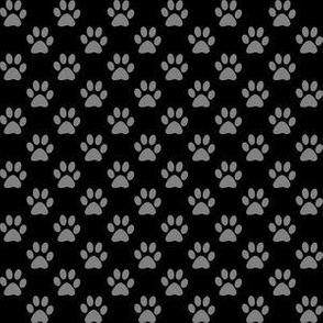 Half Inch Medium Gray Paw Prints on Black