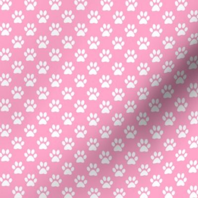 Half Inch White Paw Prints on Carnation Pink