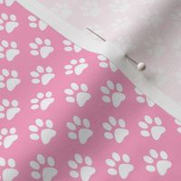 Half Inch White Paw Prints on Carnation Pink