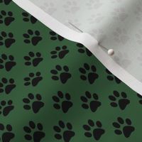 Half Inch Black Paw Prints on Hunter Green