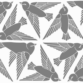 Geometric Birds - Grey on White